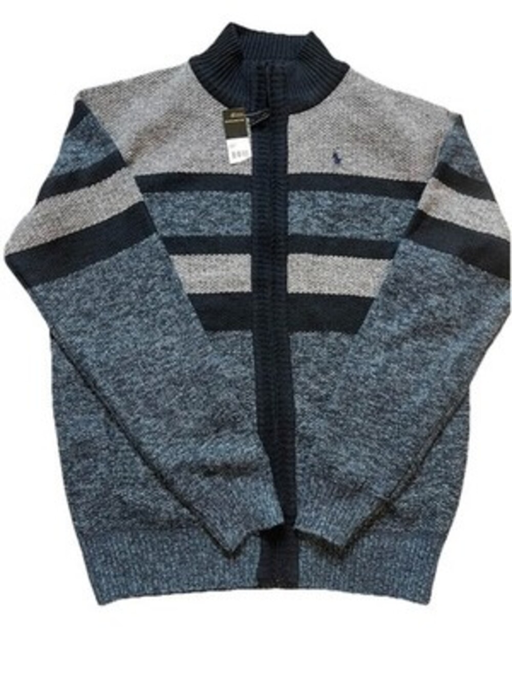 Fleece Lined Polo Ralph Lauren Sweater Zip Up. Blue Gray Black . Large. NWT men